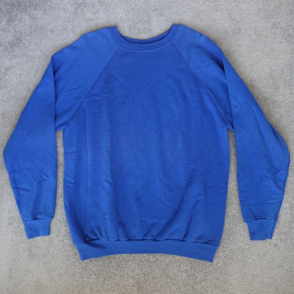 Vintage Tultex Sweatshirt Men's 2XL XXL Blue Blank Crewneck Sweater Made USA 90s